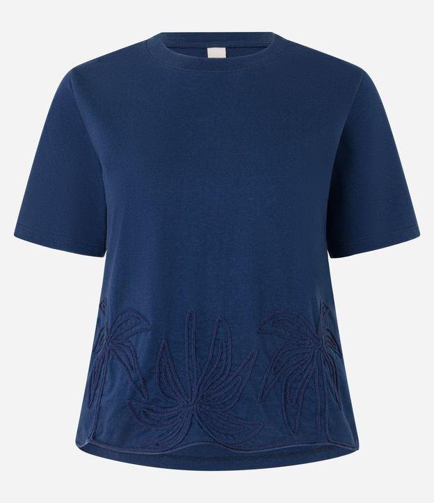 Camiseta Slim em Algodão com Barra Bordada de Coqueiros - 1