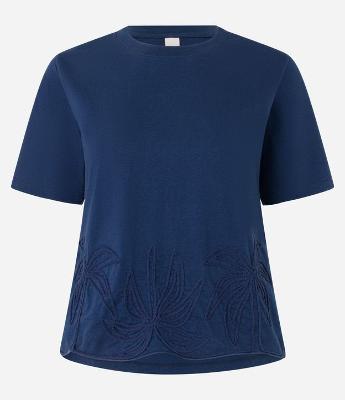 Camiseta Slim em Algodão com Barra Bordada de Coqueiros