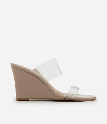 Sandália Mule Anabela com Alça de Vinil Transparente