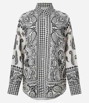 Camisa Alongada em Viscolinho com Estampa Abstrata