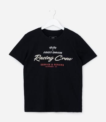 Camiseta Infantil com Lettering Racing Crew - Tam 5 a 14 Anos