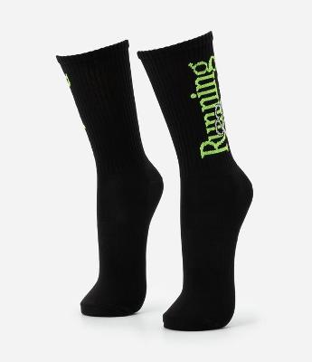 Meia Esportiva com Cano Alto e Estampa Lettering Running