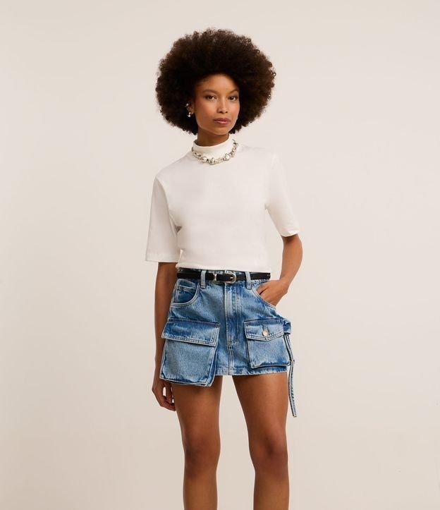 Mini Saia Jeans com Bolsos Cargo - 1