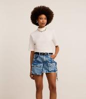 Mini Saia Jeans com Bolsos Cargo - 1