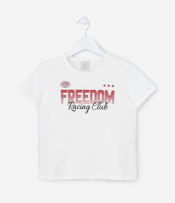 Camiseta Infantil com Lettering Freedom - Tam 5 a 14 Anos