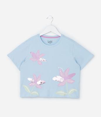 Blusa Infantil com Bordado de Flores em Paetês - Tam 5 a 14 Anos