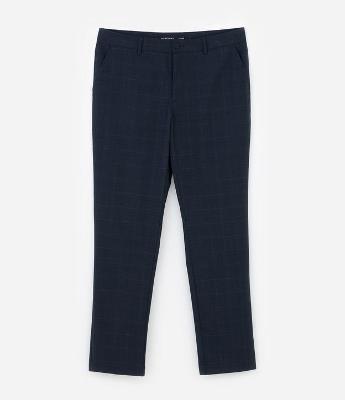 Calça Slim em Alfaiataria com Estampa Xadrez em Fio Tinto