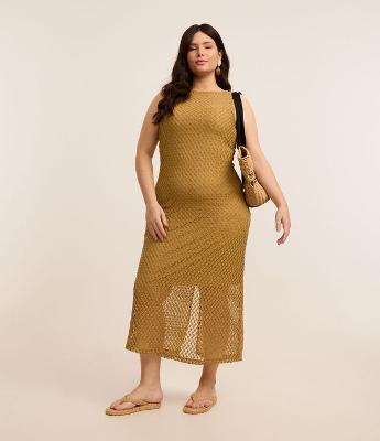 Vestido Midi com Sobreposição e Efeito Crochê Curve & Plus Size