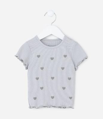 Blusa Infantil Canelada com Estampa Corações - Tam 1 a 6 Anos