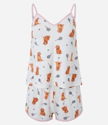 Pijama Short Doll em Microfibra com Estampa de Cachorro Tenista