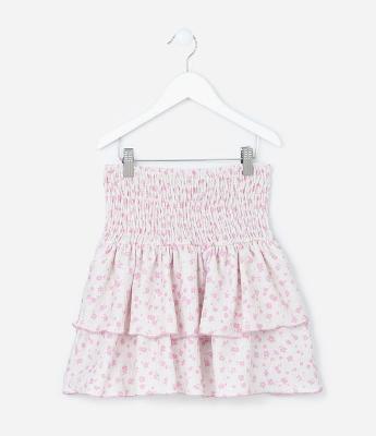 Saia Infantil com Babadinhos e Estampa Floral - Tam 5 a 14 Anos