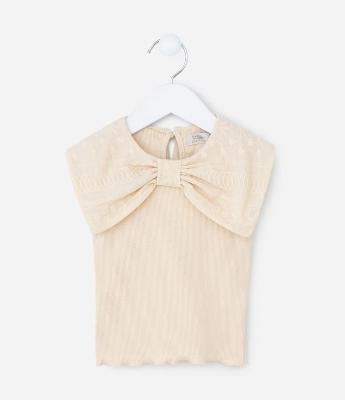 Blusa Infantil com Gola Laço Texturizada - Tam 1 a 6 Anos