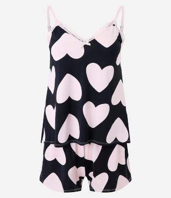 Pijama Short Doll em Microfibra Estampa Maxi Coração