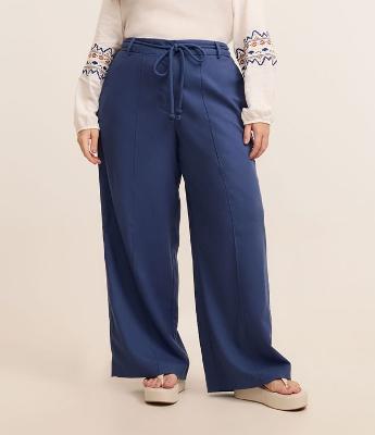Calça Pantalona com Linho e Cinto Curve & Plus Size