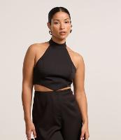 Blusa Cropped em Alfaiataria com Decote Halter e Amarração - 1