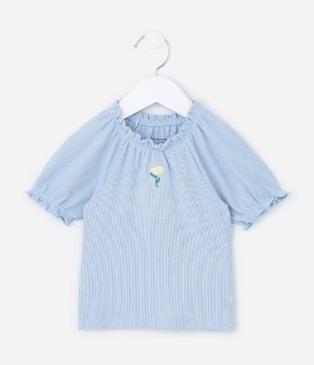 Blusa Infantil em Ribana com Mangas Bufantes - Tam 1 a 6 Anos