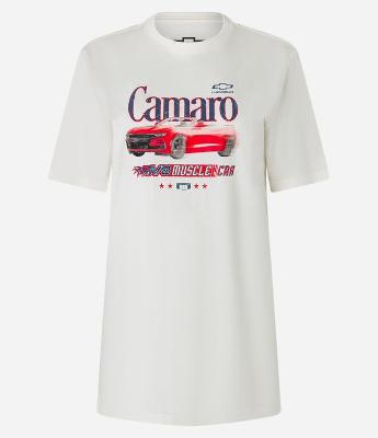 Camiseta Alongada em Algodão com Estampa Frente e Costas Camaro