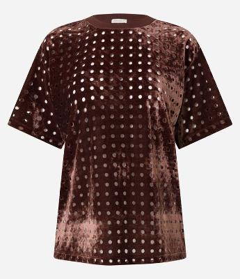 Blusa em Veludo com Gola Redondo e Furinhos