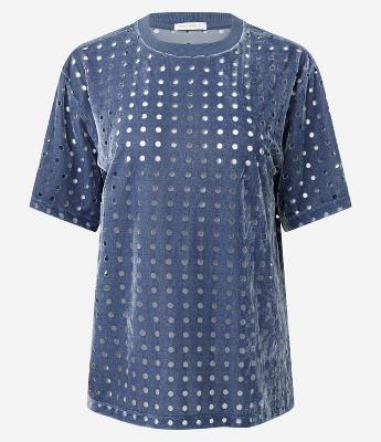 Blusa em Veludo com Gola Redondo e Furinhos
