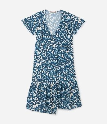 Vestido Longo Transpassado com Estampa Orgânica Bicolor Curve & Plus Size