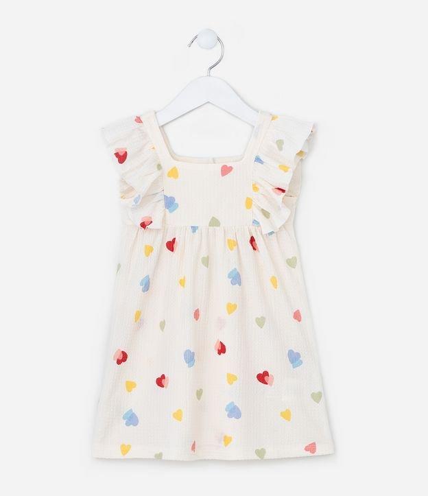Vestido Infantil Texturizado com Estampa Corações - Tam 1  a 6 Anos - 1