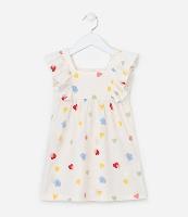 Vestido Infantil Texturizado com Estampa Corações - Tam 1  a 6 Anos - 1