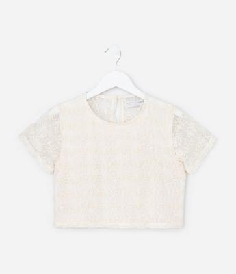 Blusa Cropped Infantil em Tule Bordado - Tam 5 a 14 Anos