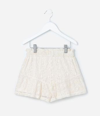 Short Infantil em Tule Bordado - Tam 5 a 14 Anos