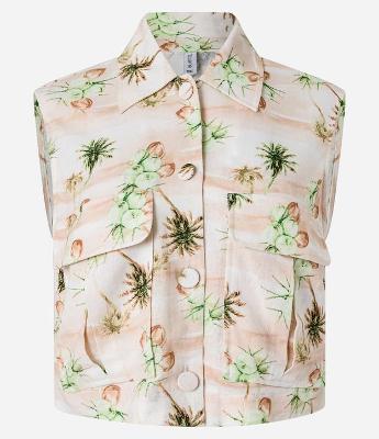 Blusa Colete em Viscose e Linho e Estampa de Coqueiros