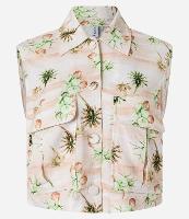 Blusa Colete em Viscose e Linho e Estampa de Coqueiros - 1