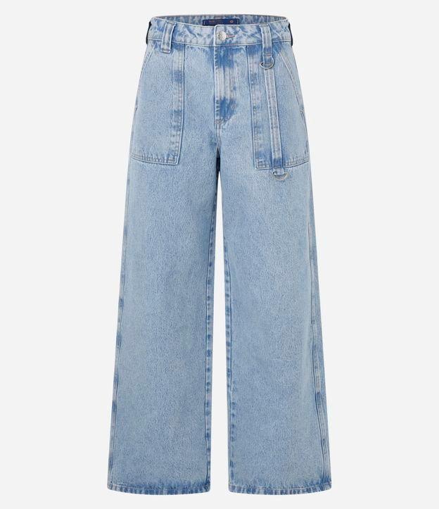 Calça Loose Cintura Baixa em Jeans com Bolso Carpinteiro - 1