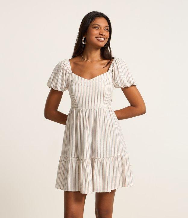 Vestido Curto em Viscose com Linho e Manga Bufante - 2