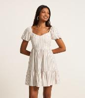 Vestido Curto em Viscose com Linho e Manga Bufante - 2