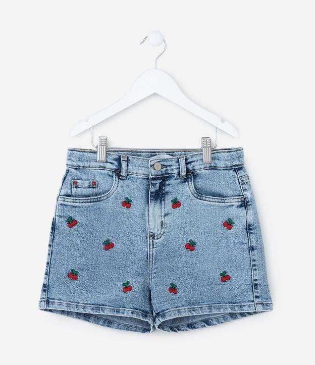 Short Infantil em Jeans com Bordado de Cerejas - Tam 5 a 14 Anos - 2