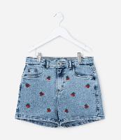 Short Infantil em Jeans com Bordado de Cerejas - Tam 5 a 14 Anos - 2