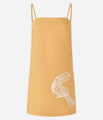 Vestido Curto em Viscose com Bordado Lateral de Tucano
