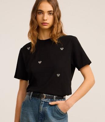 Blusa em Algodão com Bordado de Laços com Pérolas