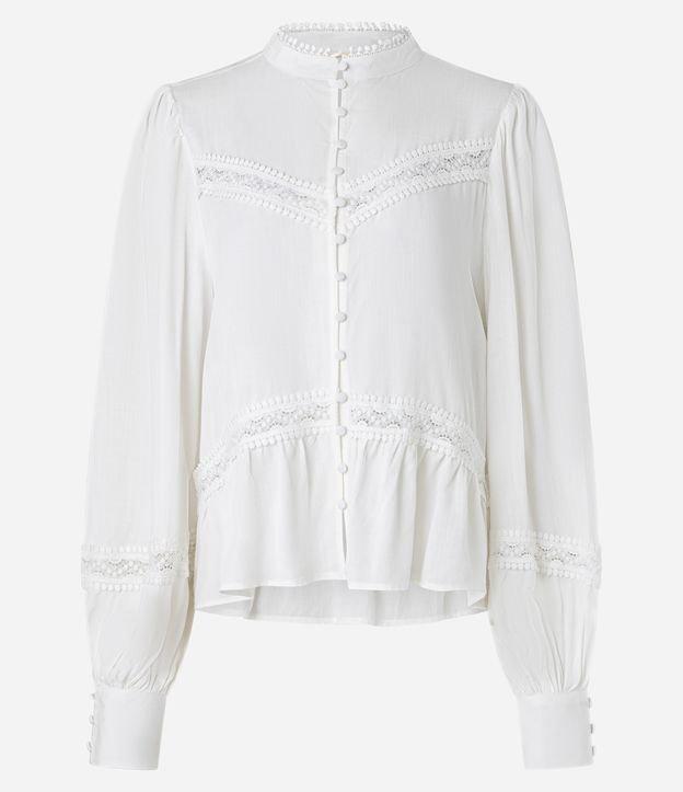 Camisa em Cambraia com Gola Padre e Rendas nos Recortes - 1