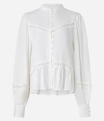 Camisa em Cambraia com Gola Padre e Rendas nos Recortes