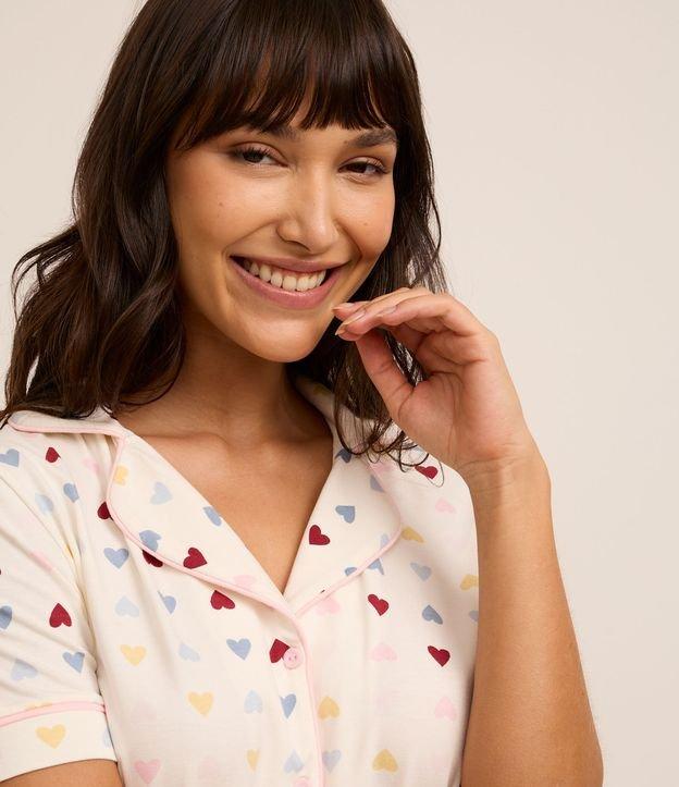 Pijama Americano Curto em Viscose com Estampa de Corações - 1