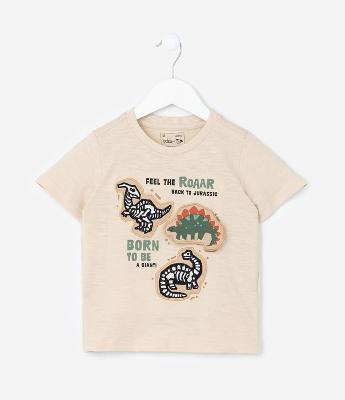 Camiseta Infantil com Estampa Interativa Dinos - Tam 1 a 6 Anos