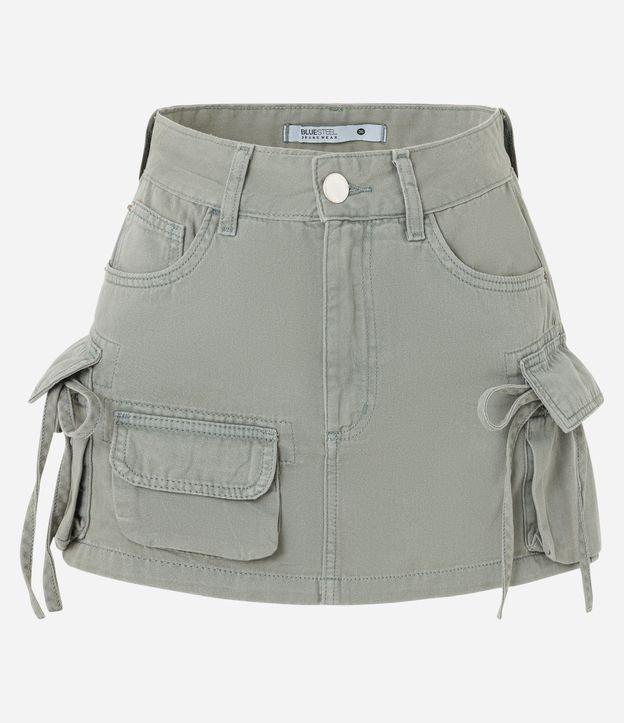Mini Saia em Sarja com Bolsos Cargo e Fitilhos - 1