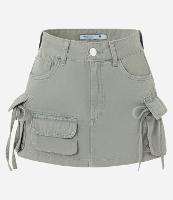 Mini Saia em Sarja com Bolsos Cargo e Fitilhos - 1