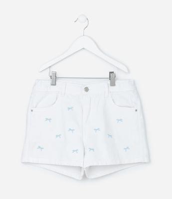 Short Infantil em Jeans com Bordado de Laços - Tam 5 a14 Anos
