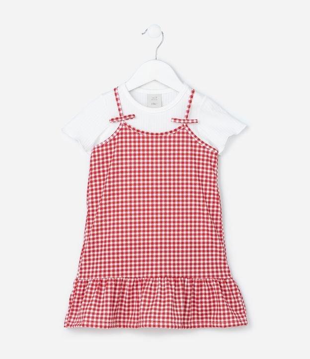 Vestido Infantil com Sobreposição e Estampa Xadrez - Tam 1 a 6 Anos - 1