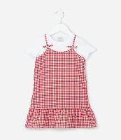 Vestido Infantil com Sobreposição e Estampa Xadrez - Tam 1 a 6 Anos - 1