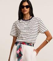Blusa Slim Listrada em Algodão com Bordado Romântico - 2