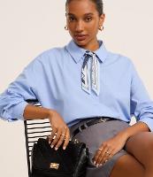 Camisa Oversized em Tricoline com Lenço Estampado - 1