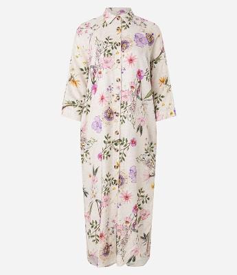 Vestido Chemise Longo em VIscolinho com Estampa Primaveril