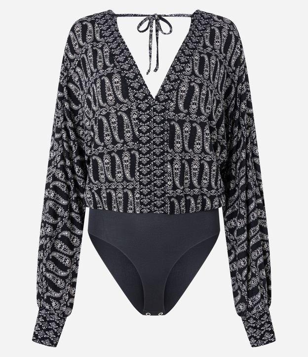 Body em Microfibra com Decote Profundo e Estampa Paisley - 1